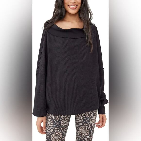 FREE PEOPLE MAIN SQUEEZE HACCI TOP WOMEN BLACK OVERSIZED KNIT SIZE MEDIUM - Picture 1 of 8